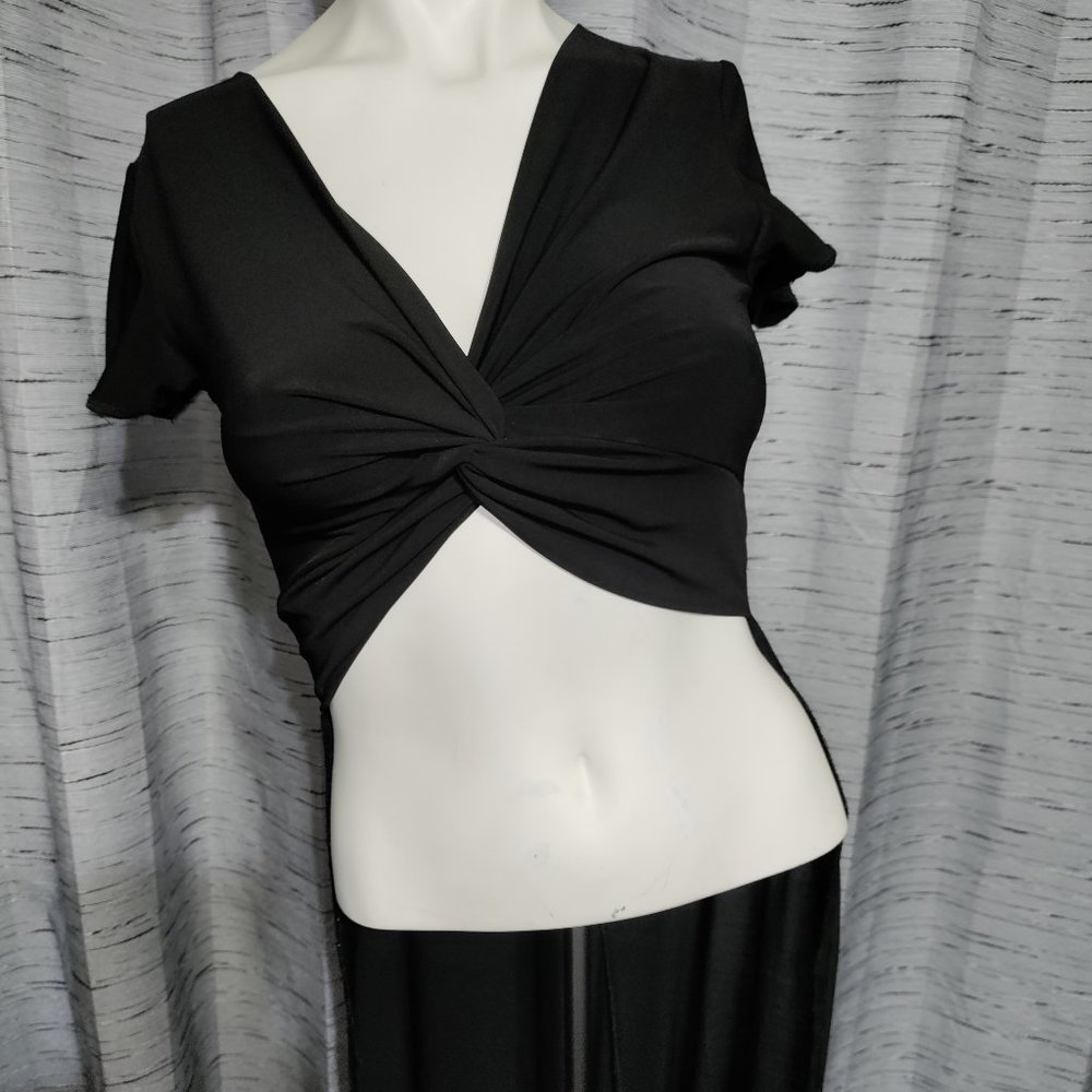 MOCKING JAY - Short Sleeve High Low Hem Black Blouse